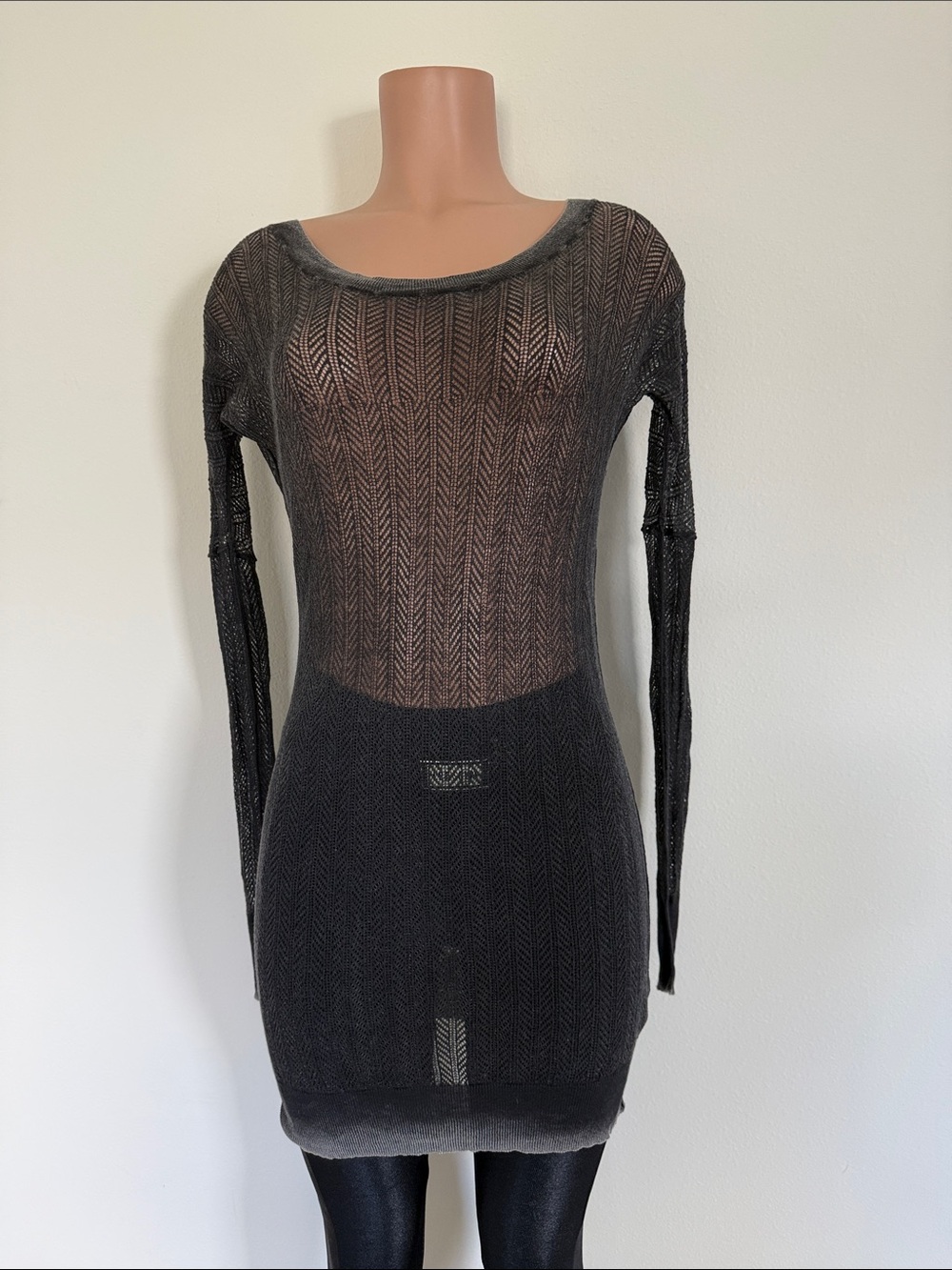 AllSaints Sheer Long-Sleeve Knit Dress - Black size 8 excellent condition